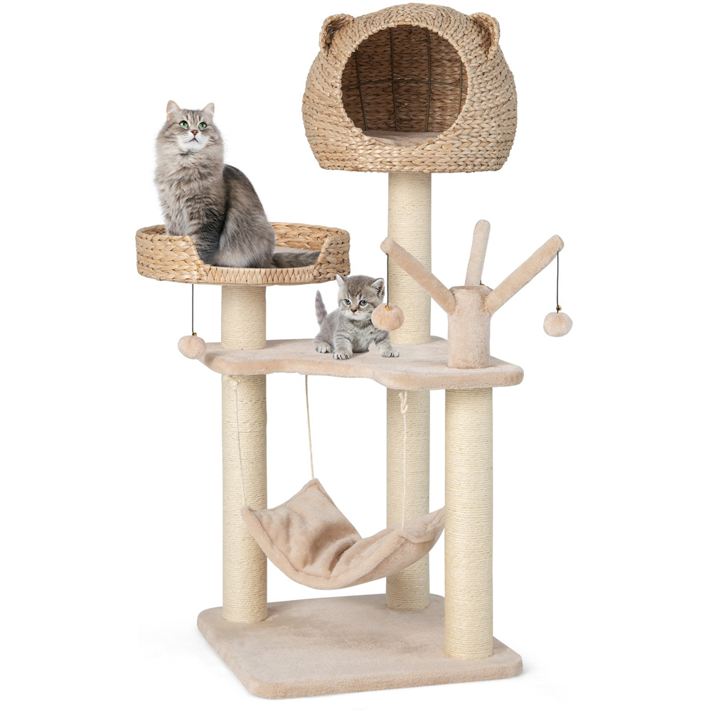 Costway 121cm Natural Cat Tree Scratcher with Cattail Fluff Condo Image 3