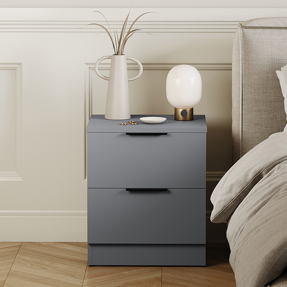 VIDA DESIGNS Terga 2 Drawer Grey Bedside Cabinet Image 3