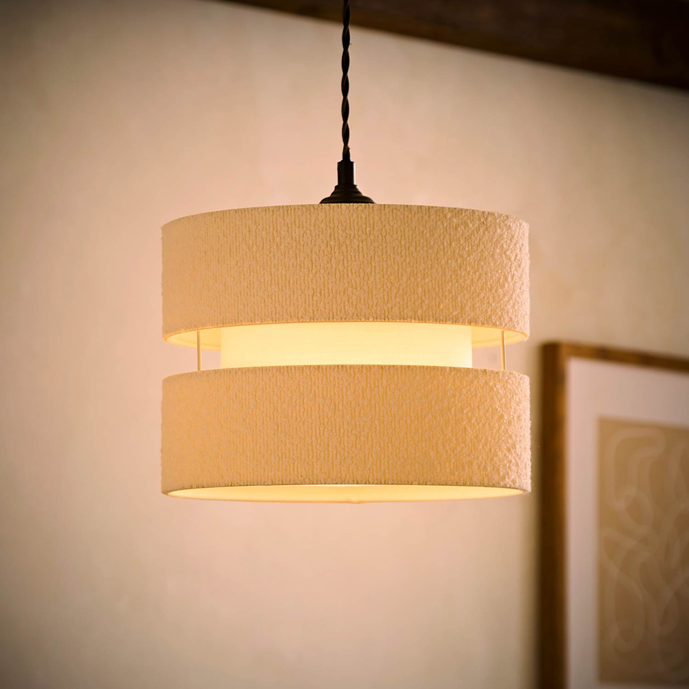 ValueLights Sophia Cream Boucle Tiered Easy Fit Ceiling Pendant Lamp Shade Image 2