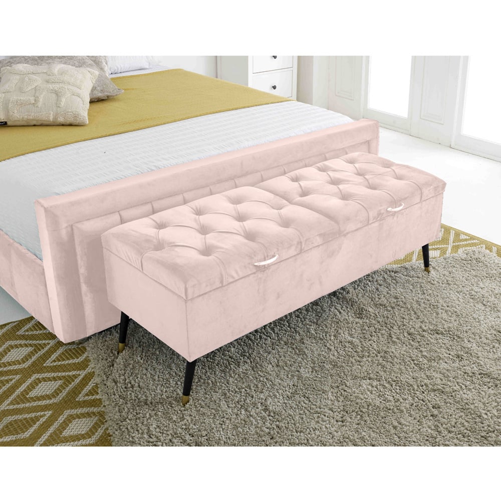 Eleganza Paloma Single Pink Plush Velvet Bed Frame with Headboard and Footboard Image 4