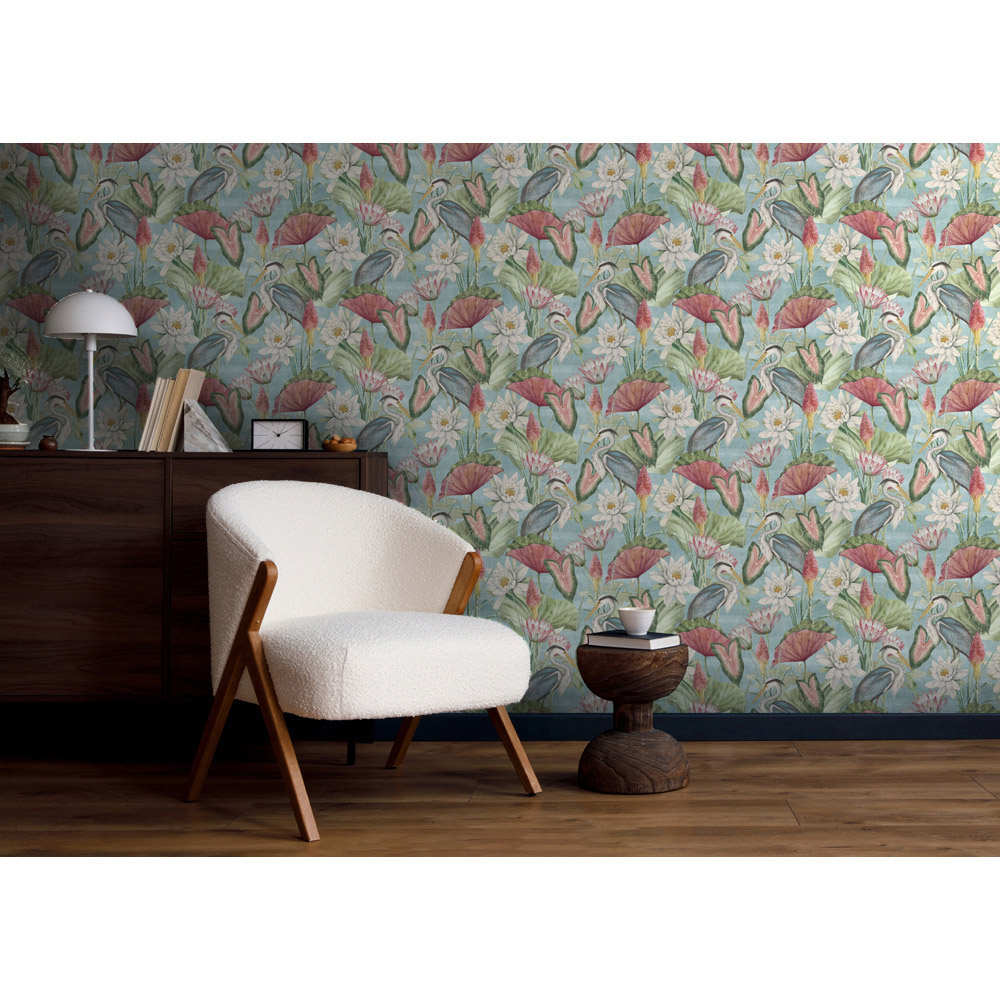 Esselle Home Waterlily Lake Soft Blue Wallpaper Image 6