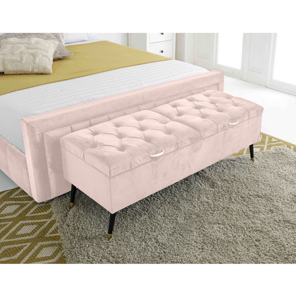 Eleganza Paloma Small Double Pink Plush Velvet Bed Frame with Headboard and Footboard Image 4