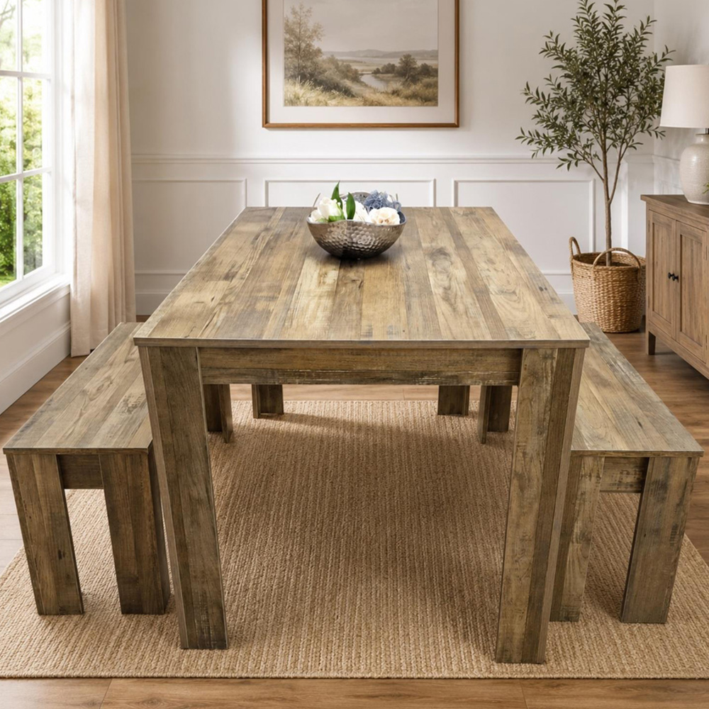 Portland 4 Seater Rustic Effect Dining Set Image 1