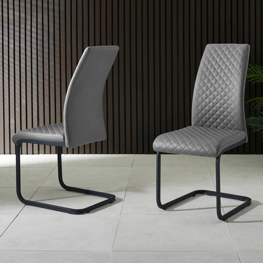 Julian Bowen Xavier Set of 4 Grey Faux Leather Upholstered Cantilever Dining Chairs Image 1