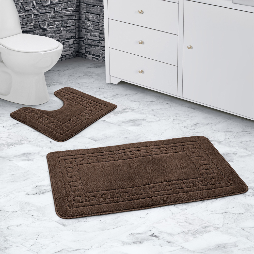 Velosso Greek Key Chocolate Bath Mat Set Image 2