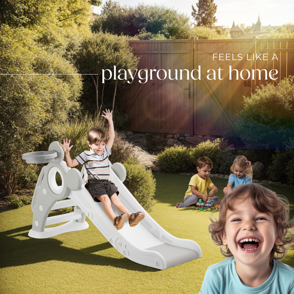 tectake Grey Children's Slide Joy with Basketball Hoop Image 8