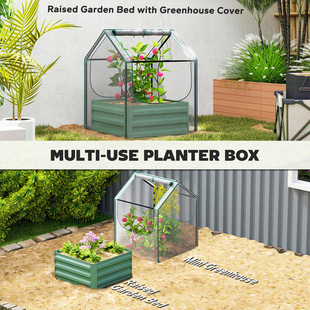 Outsunny Clear and Green 2.2 x 2.2ft Raised Garden Bed Planter Box with Greenhouse Image 4