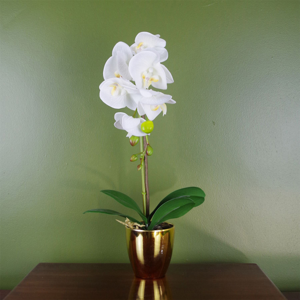 Botanik Dark White Orchid Artificial Plant in Silver Pot 46cm Image 2