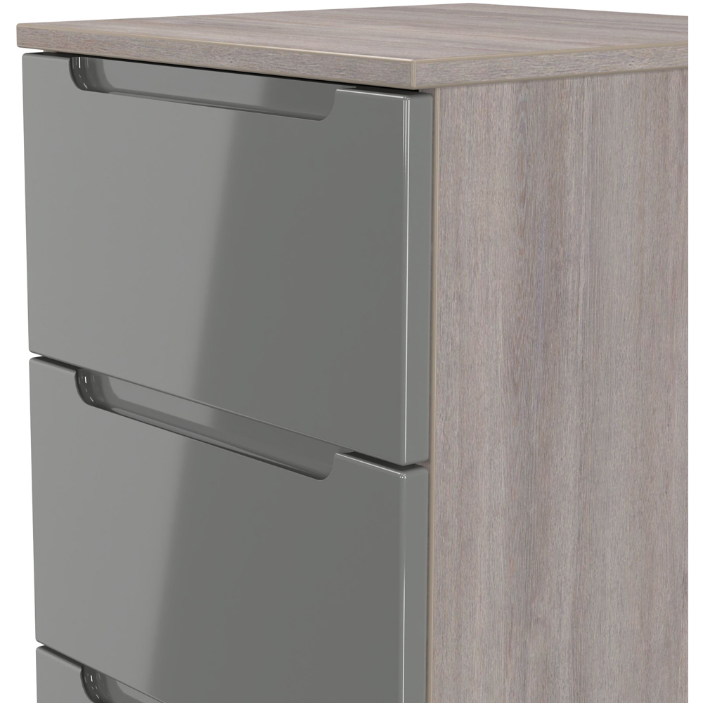 Crowndale Milan 5 Drawer Grey Gloss and Grey Oak Tall Bedside Cabinet Ready Assembled Image 5