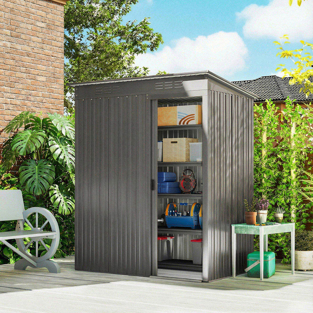 Outsunny 5 x 3ft Light Grey Galvanised Metal Garden Storage Shed Image 2
