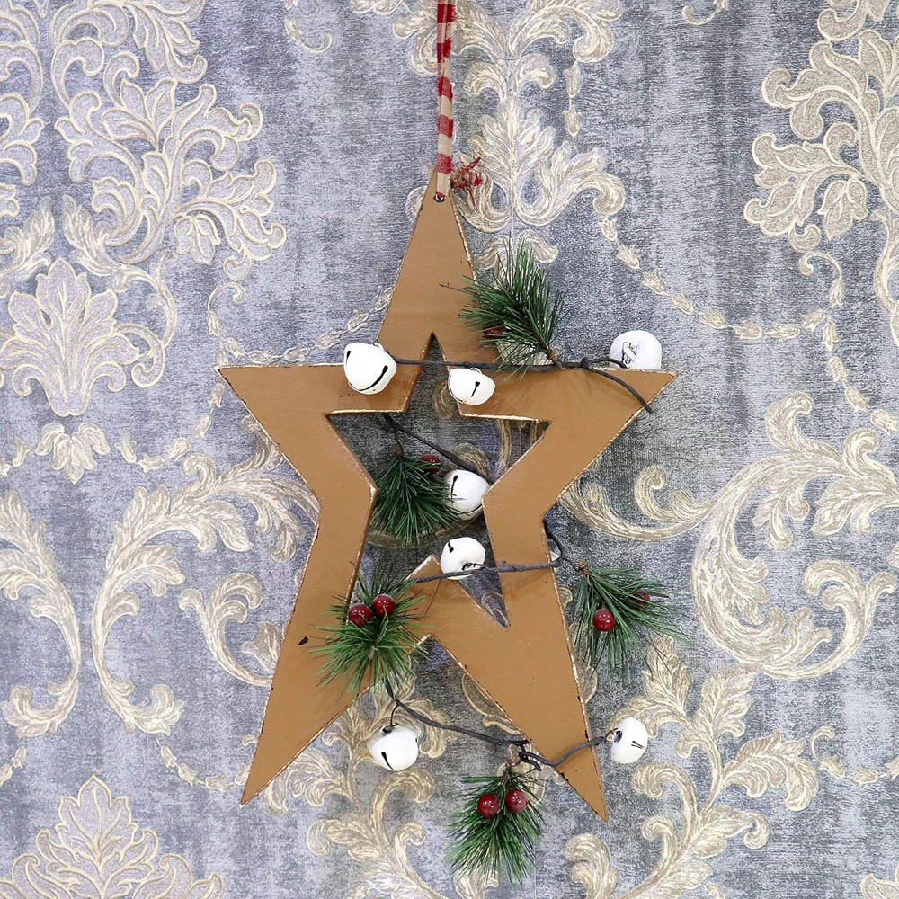 Shatchi Light Brown Star Wooden Hanging Christmas Decoration 26cm Image 2
