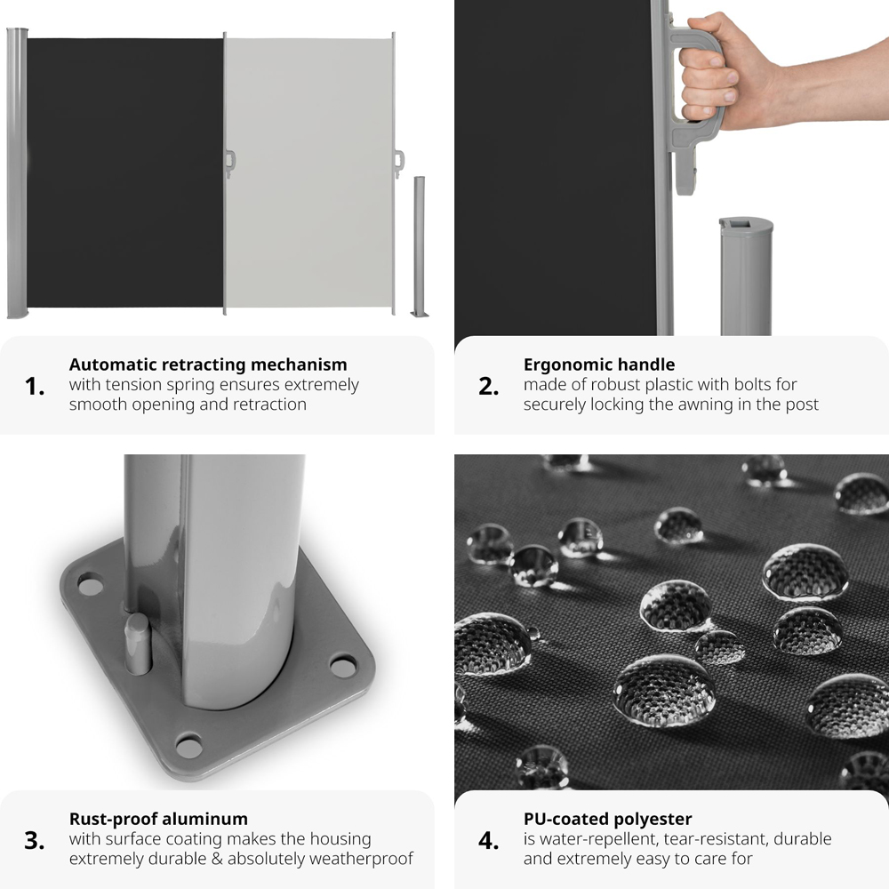 tectake Black Retractable Side Awning 1.8 x 3m Image 4