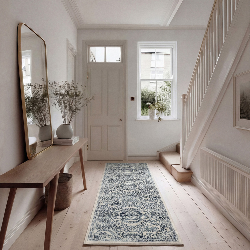 Kukoon Oscar Claudia Vintage Blue Floral Flat Medallion Rug 60 x 240cm Image 2