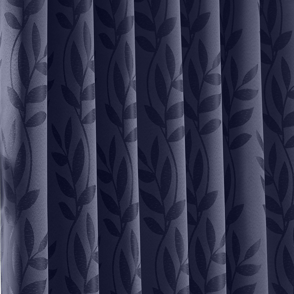 Alan Symonds Dupion Navy Blue Leaf Jacquard Ring Top Eyelet Curtains 229 x 183cm Image 4