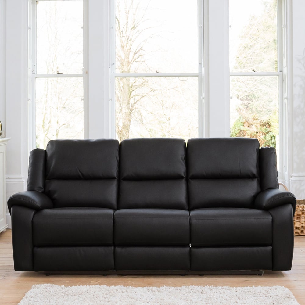 Brookhaven 3 Seater Black Bonded Leather Electric Recliner Sofa Image 1