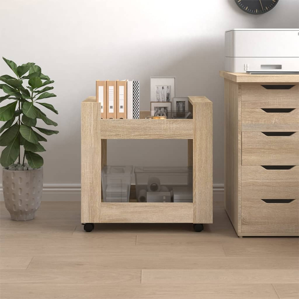 vidaXL 2 Shelf Sonoma Oak Wooden Desk Trolley Image 7