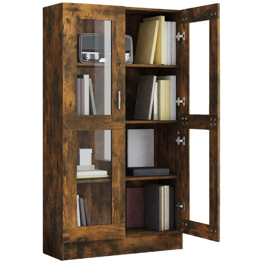 vidaXL 2 Door 4 Shelf Smoked Oak Vitrine Cabinet Image 5
