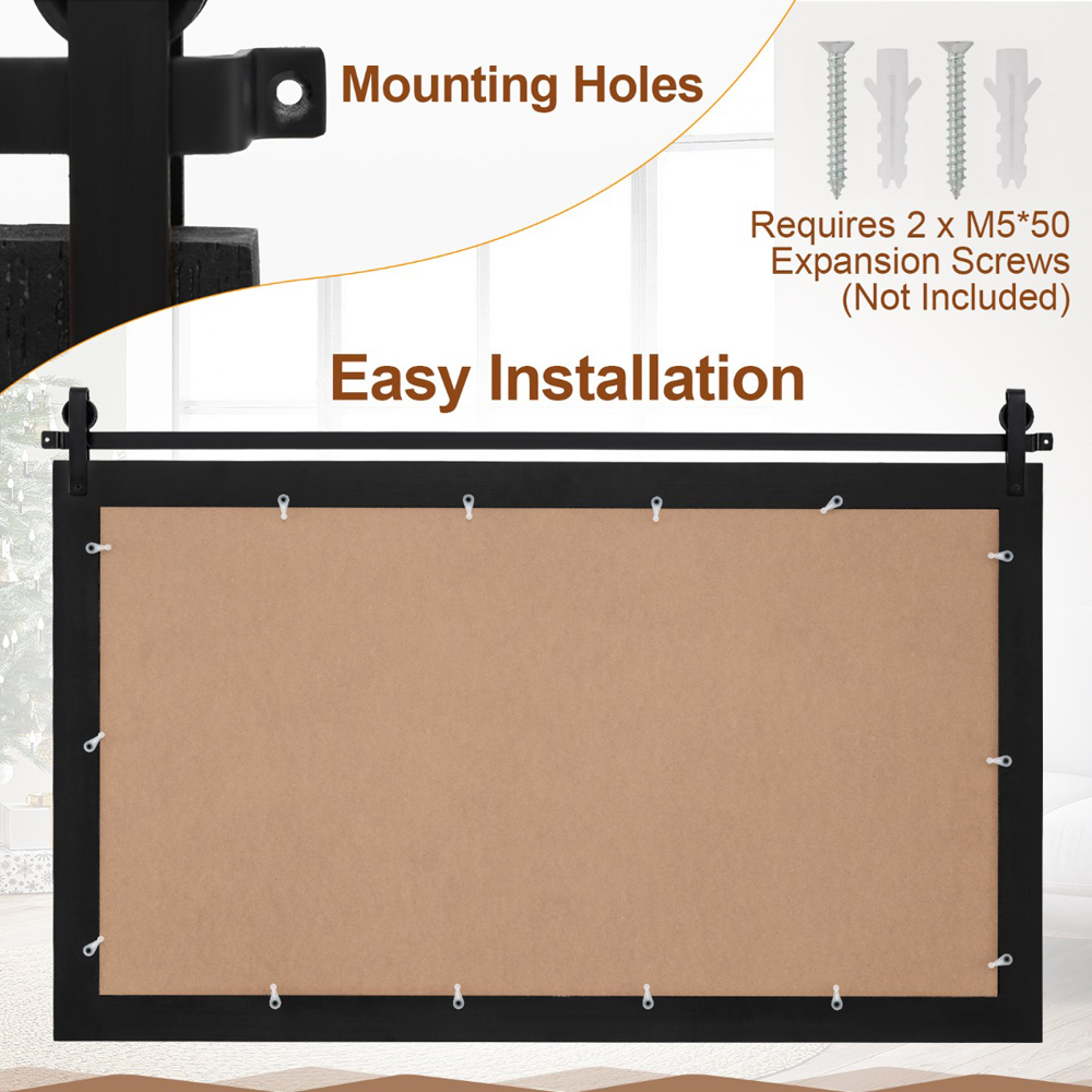 Costway Black Fir Wood Frame Farmhouse Bathroom Wall Mirror Image 6