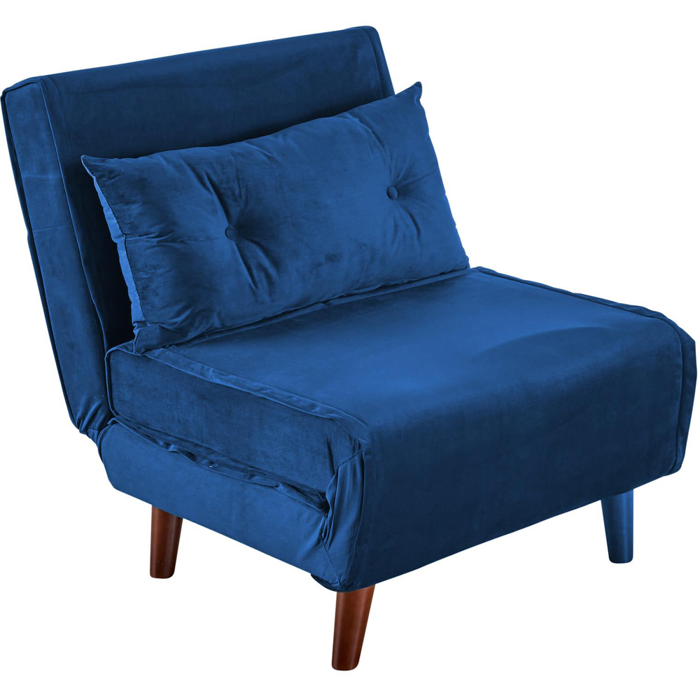 Home Source Morella Single Seater Blue Velvet Folding Sofa Bed with Pillow Image 6