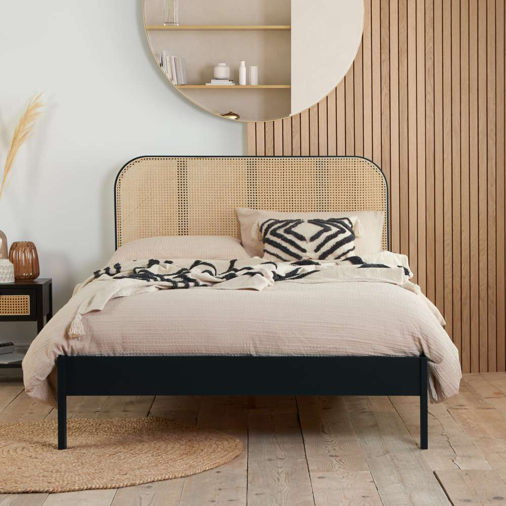 Birlea Margot Double Black Bed with Rattan Headboard Image 6