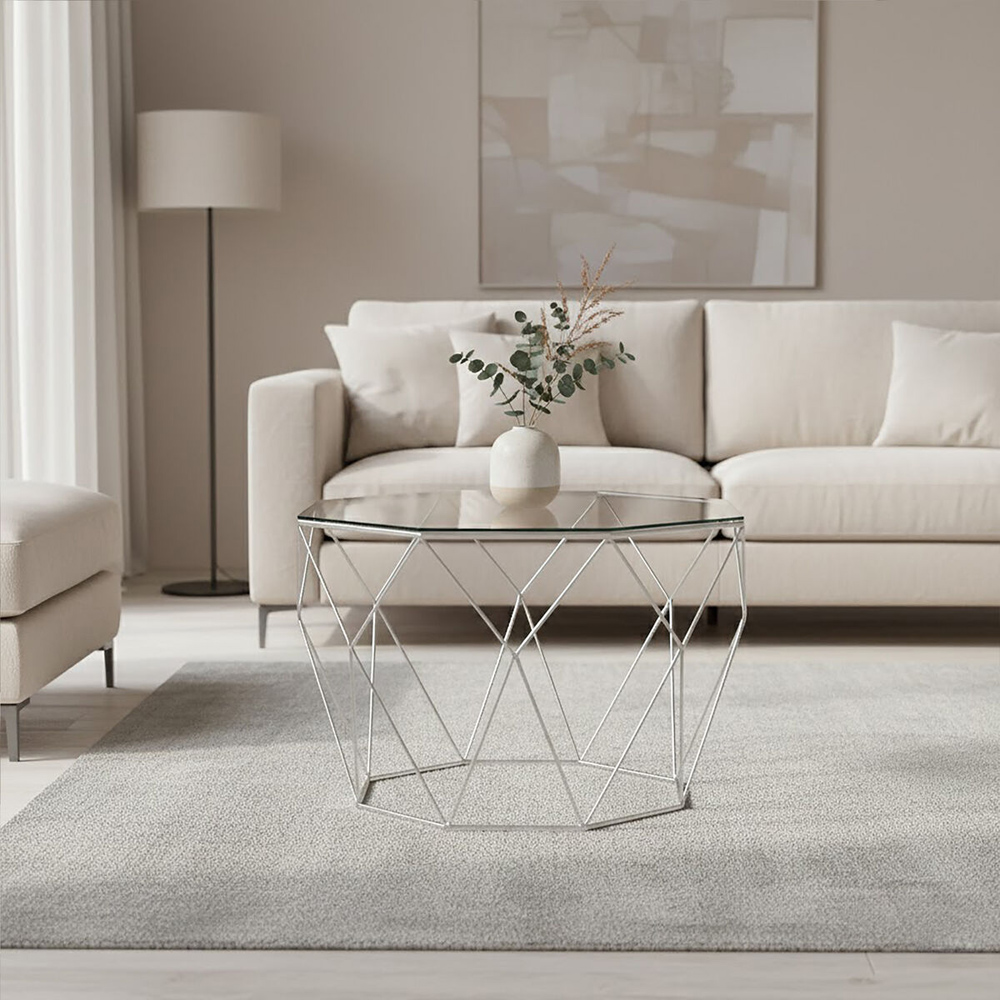 Premier Housewares Shalimar Silver Octagonal Coffee Table Image 4