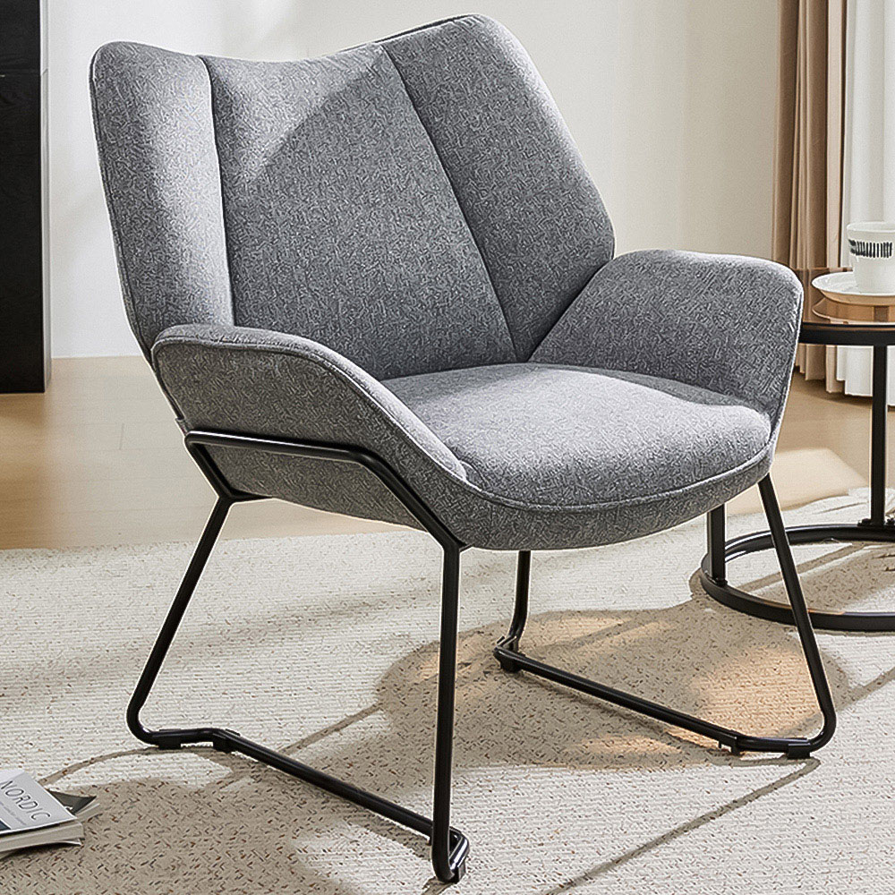 Living and Home Grey Minimalist Linen Armchair Image 1