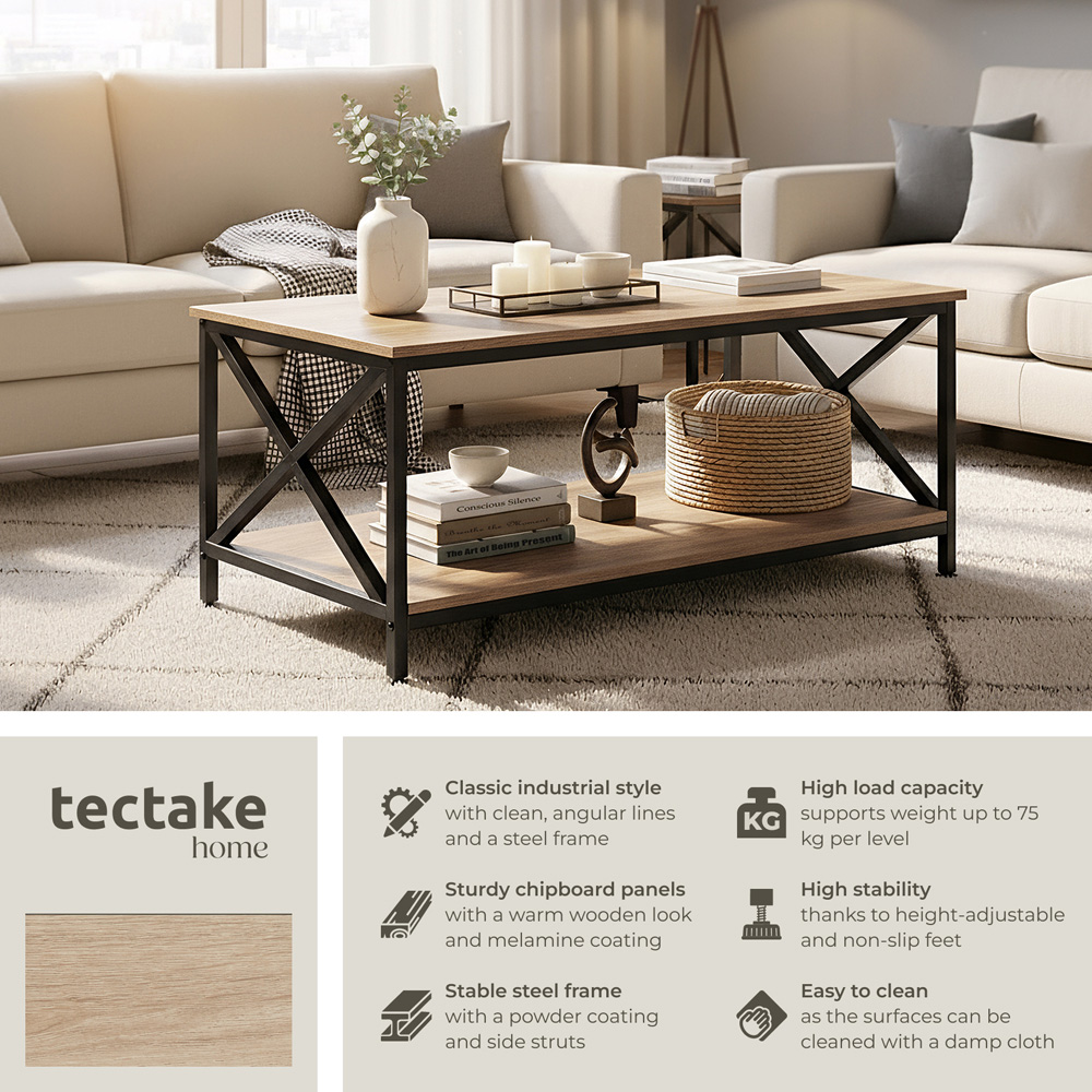 tectake Pittsburgh 2 Shelf Light Sonoma Oak Coffee Table Image 3