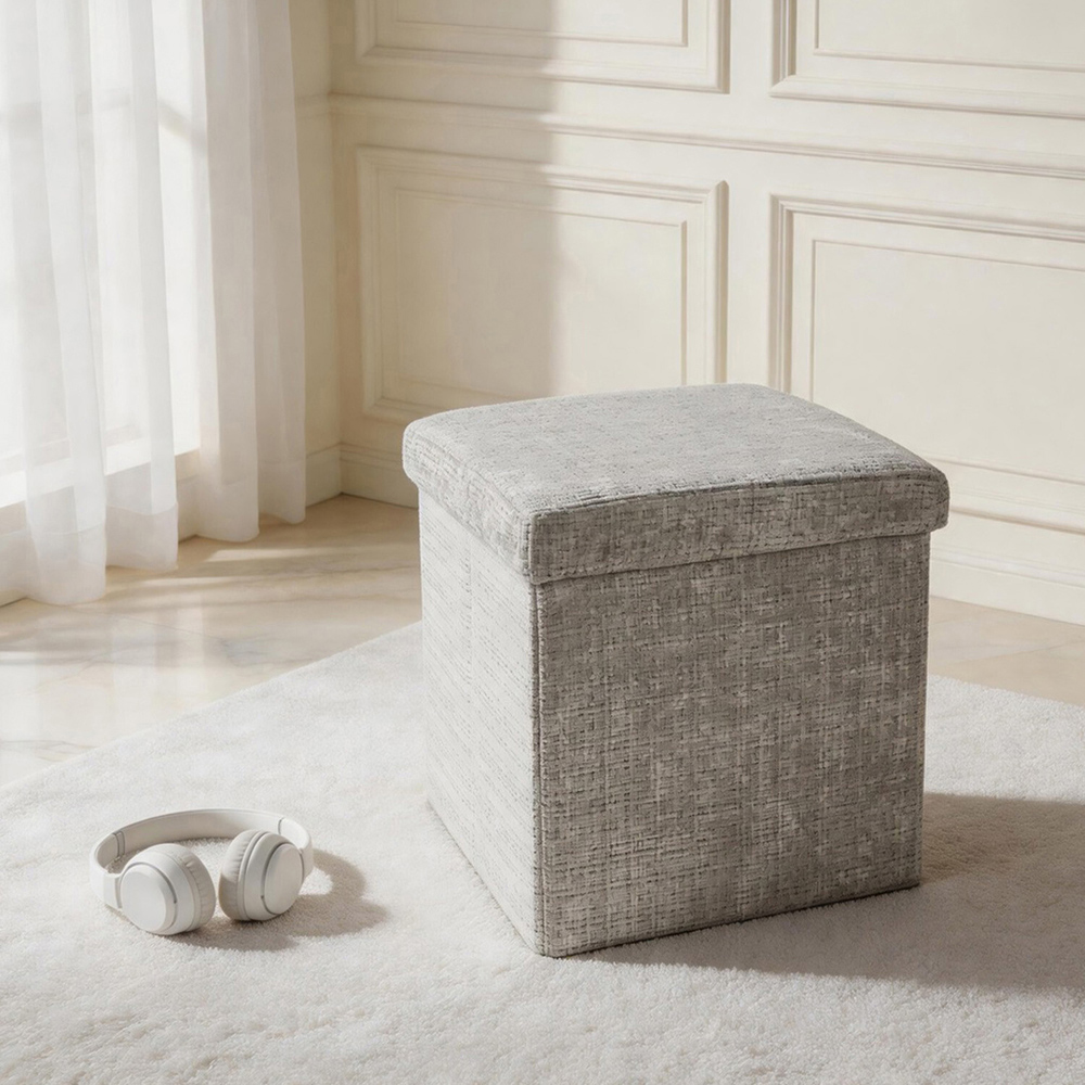 Chenille Storage Box Grey Image 3
