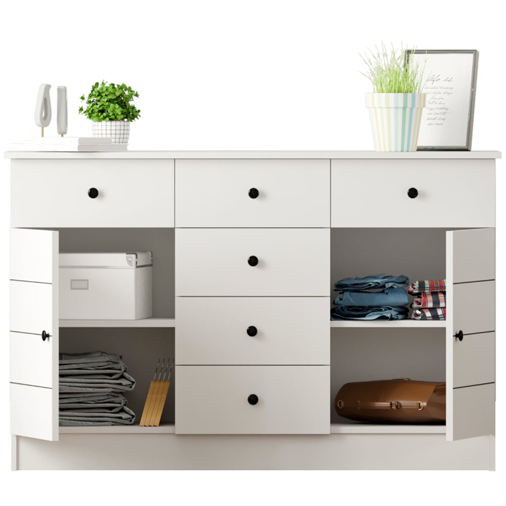 Evu SABRO 2 Door 6 Drawer White Sideboard Image 4