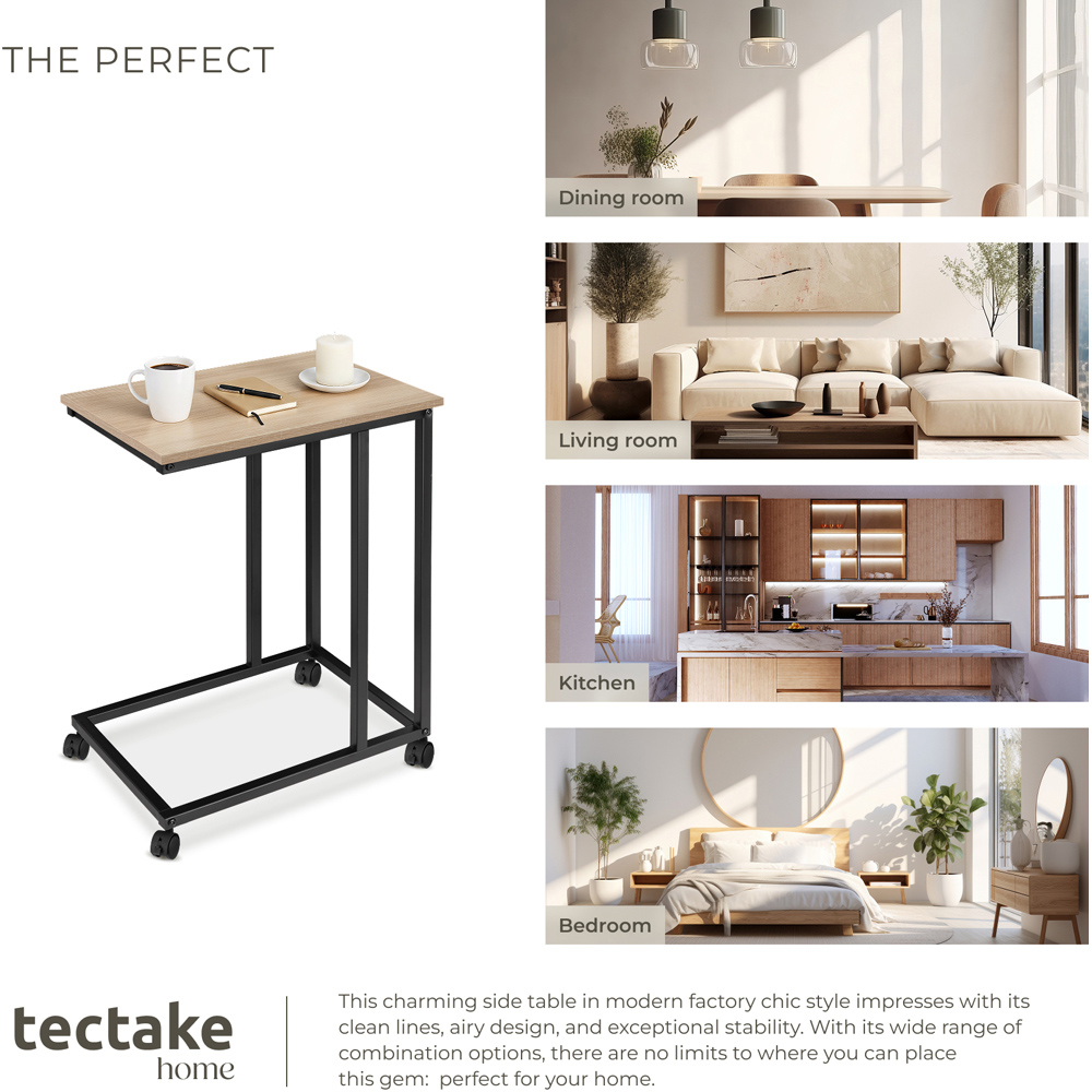 Tectake Luton C-Shape Sonoma Oak Bedside Table with Swivel Castors Image 7