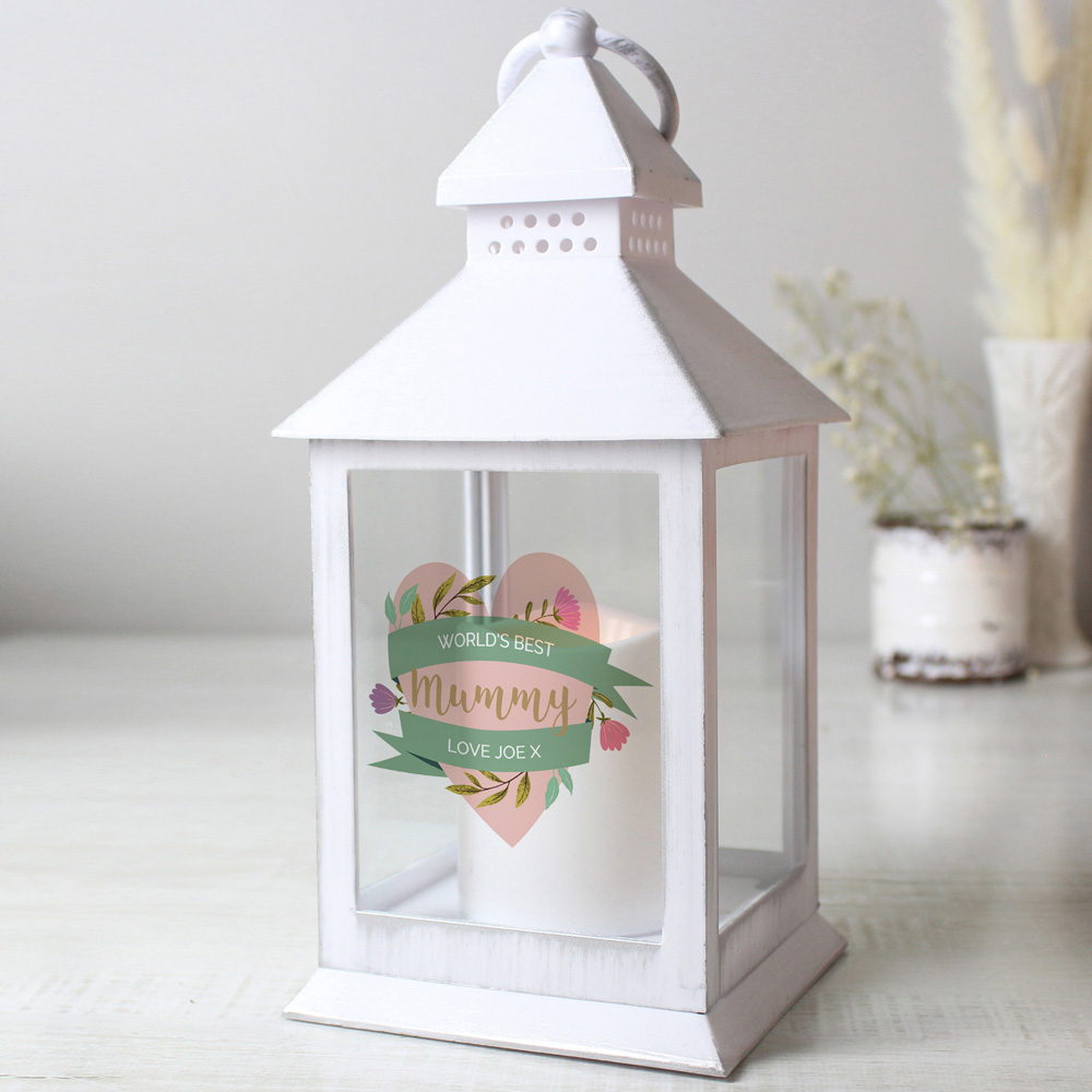 Personalised Memento Personalised Floral Heart Mother's Day White Lantern Image 2