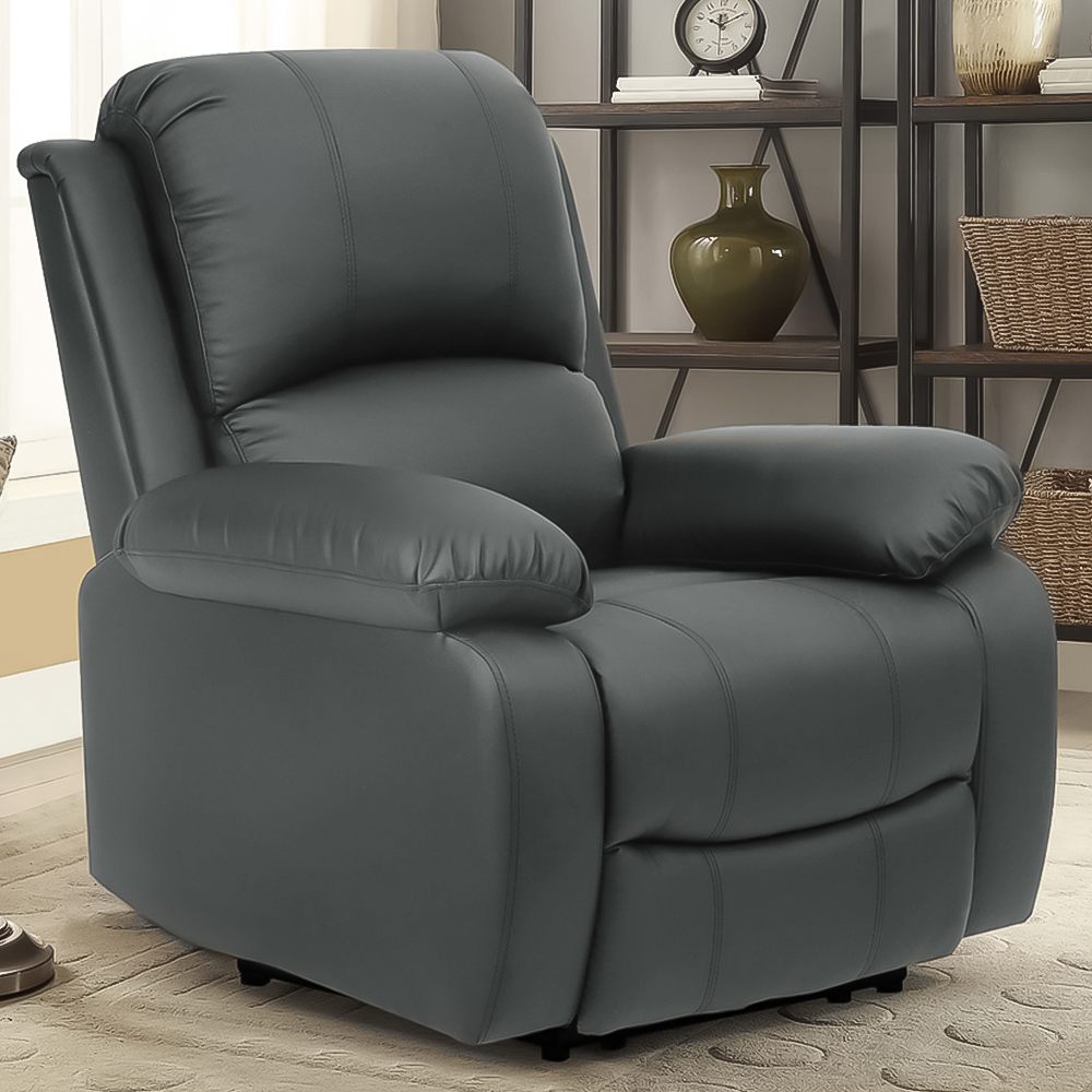 Brooklyn Dark Grey Bonded Leather Manual Recliner Chair Image 1