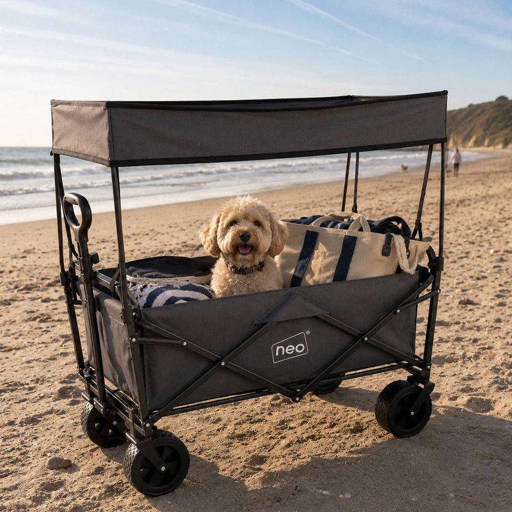 Neo Direct 140L Grey Heavy Duty Folding Garden Trolley Cart with Canopy Image 3
