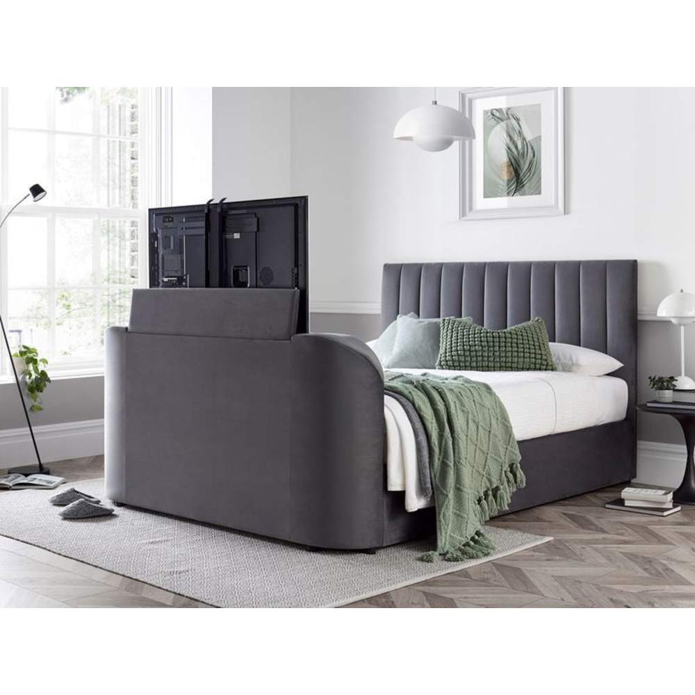 Webb Daniels Nova Super King Size Grey Velvet Ottoman Media TV Bed Image 5