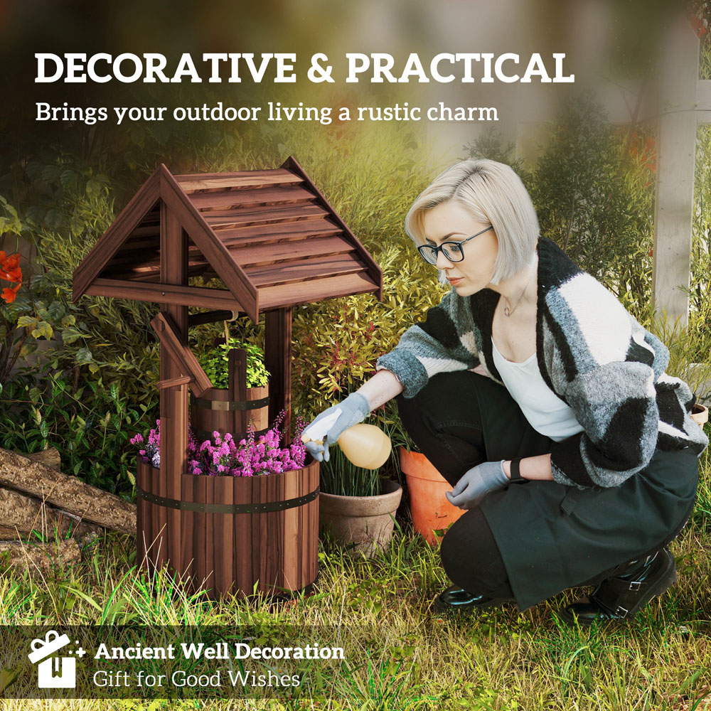 Outsunny Wooden Wishing Well Planter with Drainage Hole 100 x 42cm Image 8