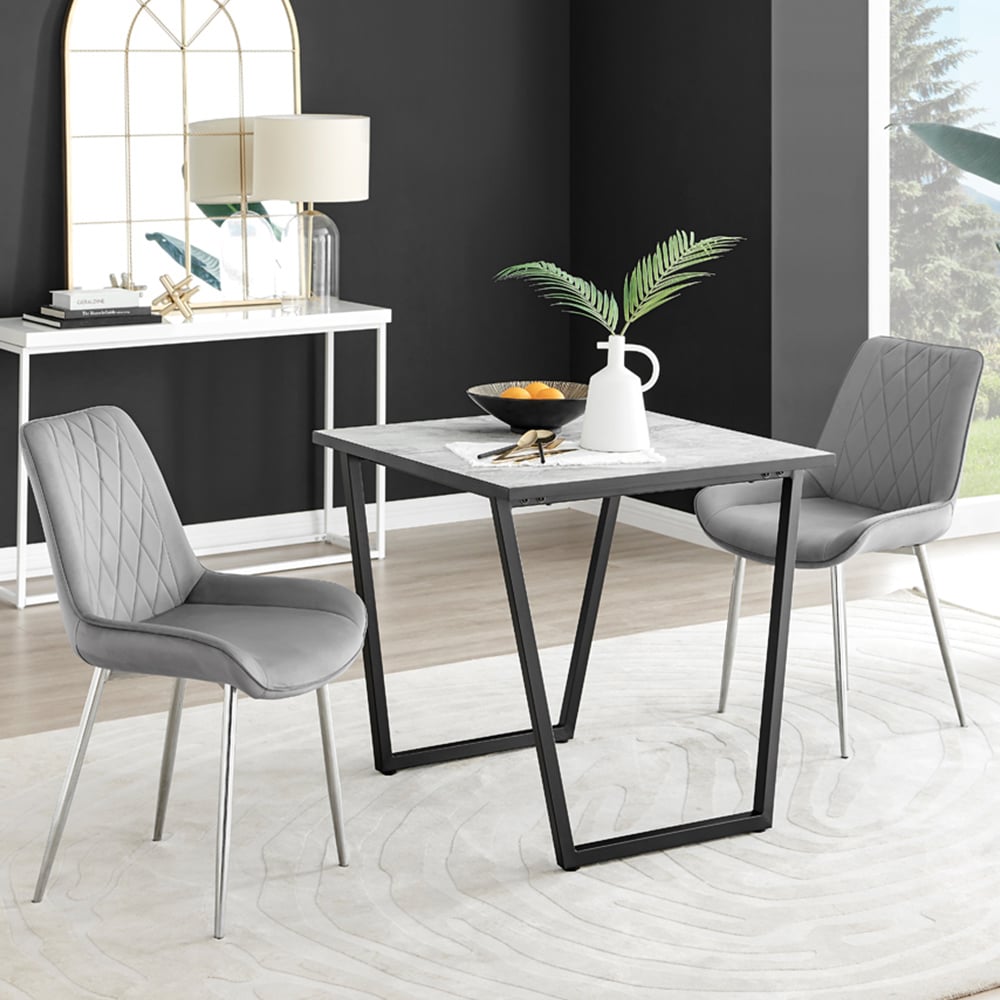 Furniturebox Copeland Cesano Marble Effect 2 Seater Dining Set White Grey and Chrome Image 1