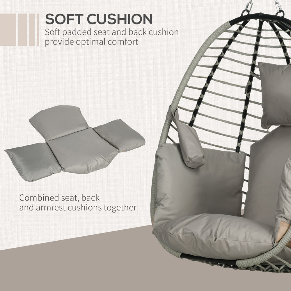 Outsunny Grey and Black Foldable Egg Chair with Cushion Image 7
