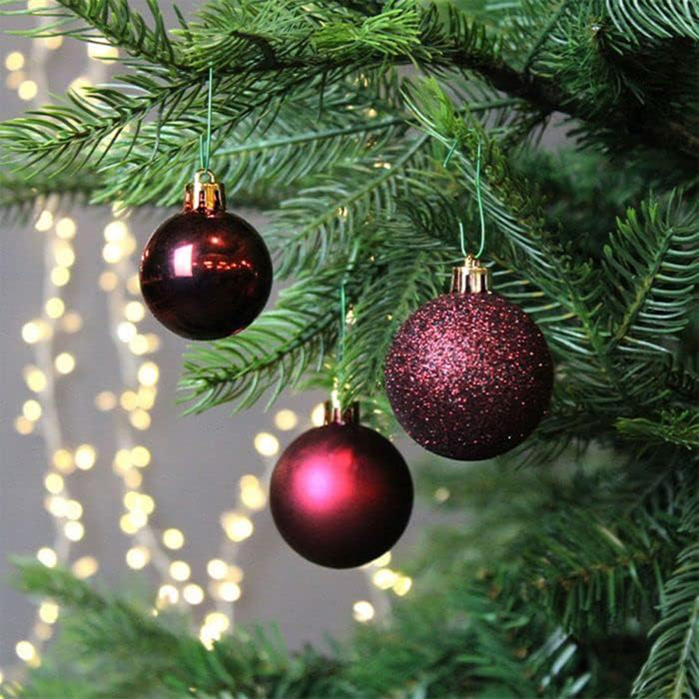 Shatchi 10cm Burgundy Shatterproof Christmas Baubles 3 Pack Image 2