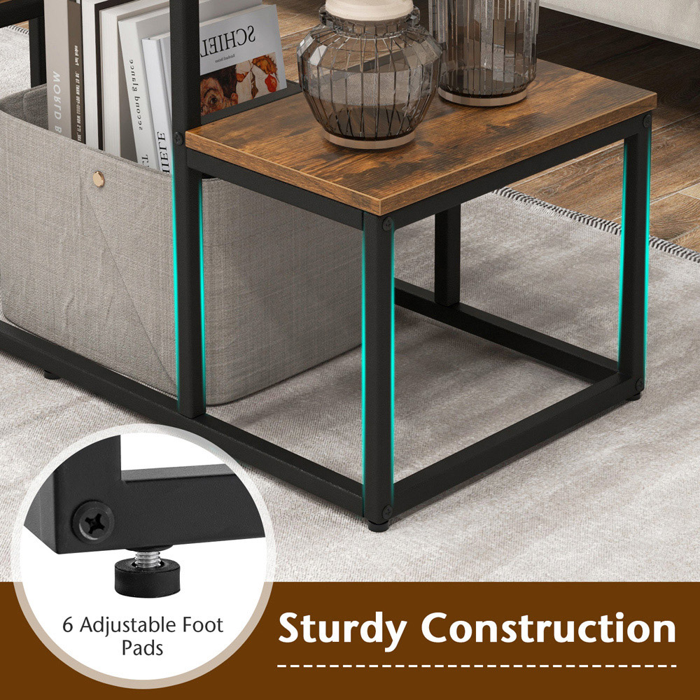 Costway 2 Shelf Rustic Brown Console Table Image 7