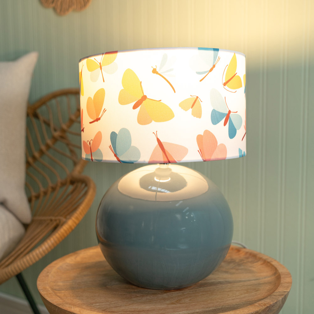 ValueLights Bosco Eucalyptus Teal Butterfly Shade Ceramic LED Table Lamp Image 2