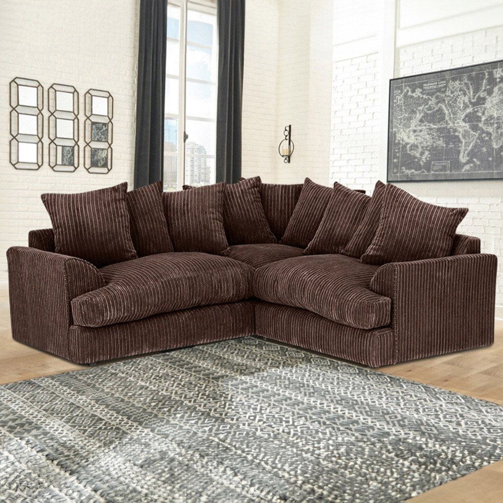 Portland Florexa Modern 5 Seater Chocolate Jumbo Cord Corner Sofa Image 1