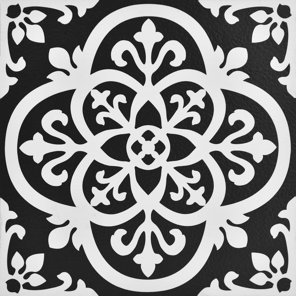 Floorpops Gothic Black and White Peel and Stick Floor Tile 30.48 x 30.48cm 10 Pack Image 2