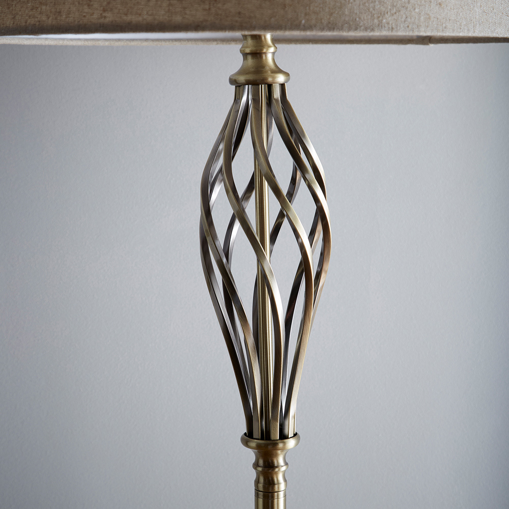 Kliving Compton Natural Linen Shade Antique Brass Floor Lamp Image 3