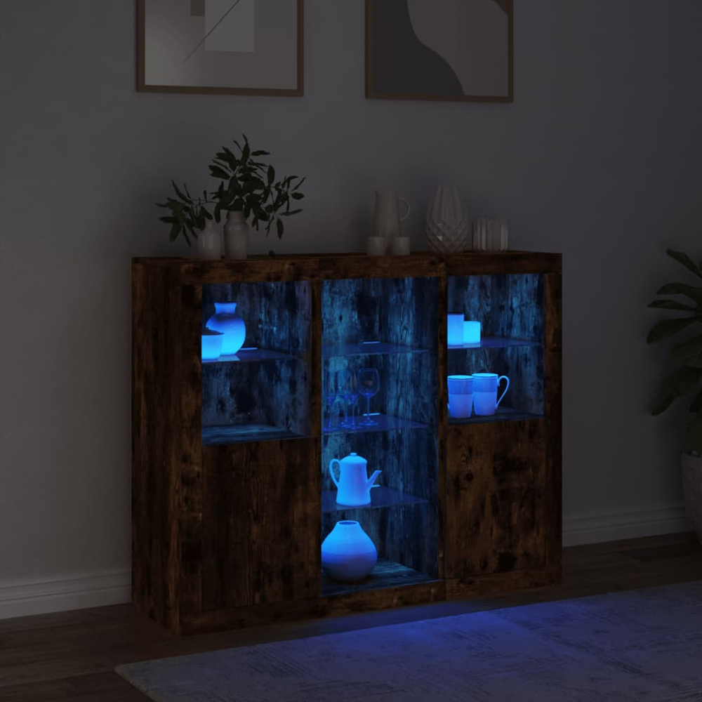 vidaXL 2 Door 8 Shelf Smoked Oak Sideboard with RGB LED Lights Image 3