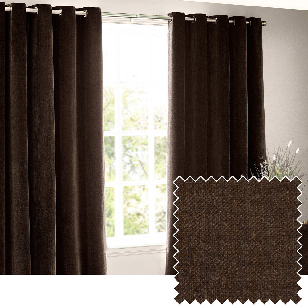 Yard Heavy Brown Chenille Blackout Eyelet Curtains 229 x 183cm Image 2