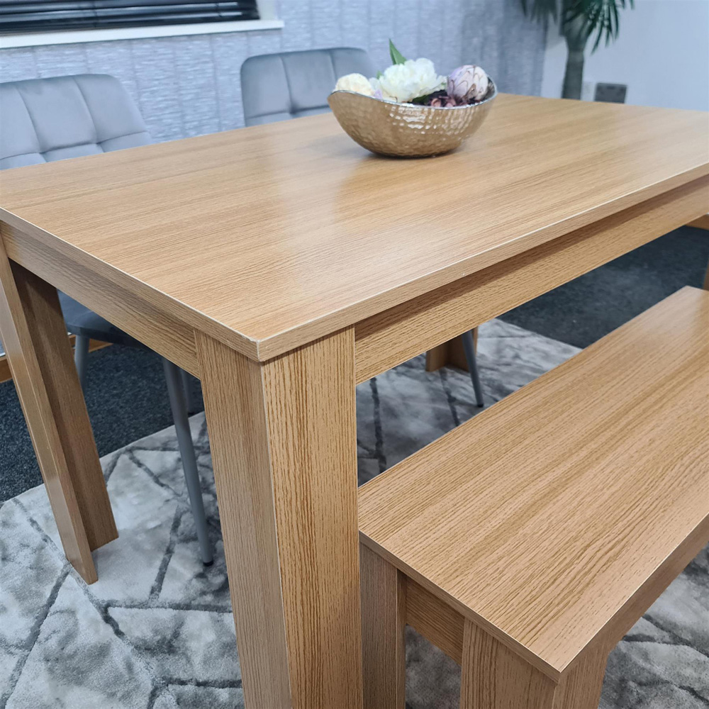 Portland 4 Seater Velvet Dining Bench Set Oak Effect and Grey Image 2