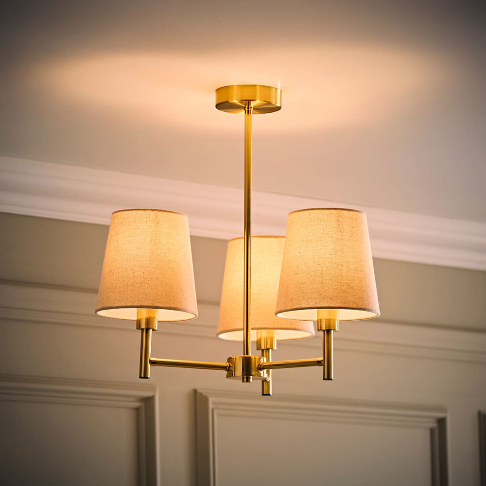 ValueLights Kincaid 3 Arm Tapered Shade Brushed Gold Chandelier Ceiling Light with Bulb Image 2