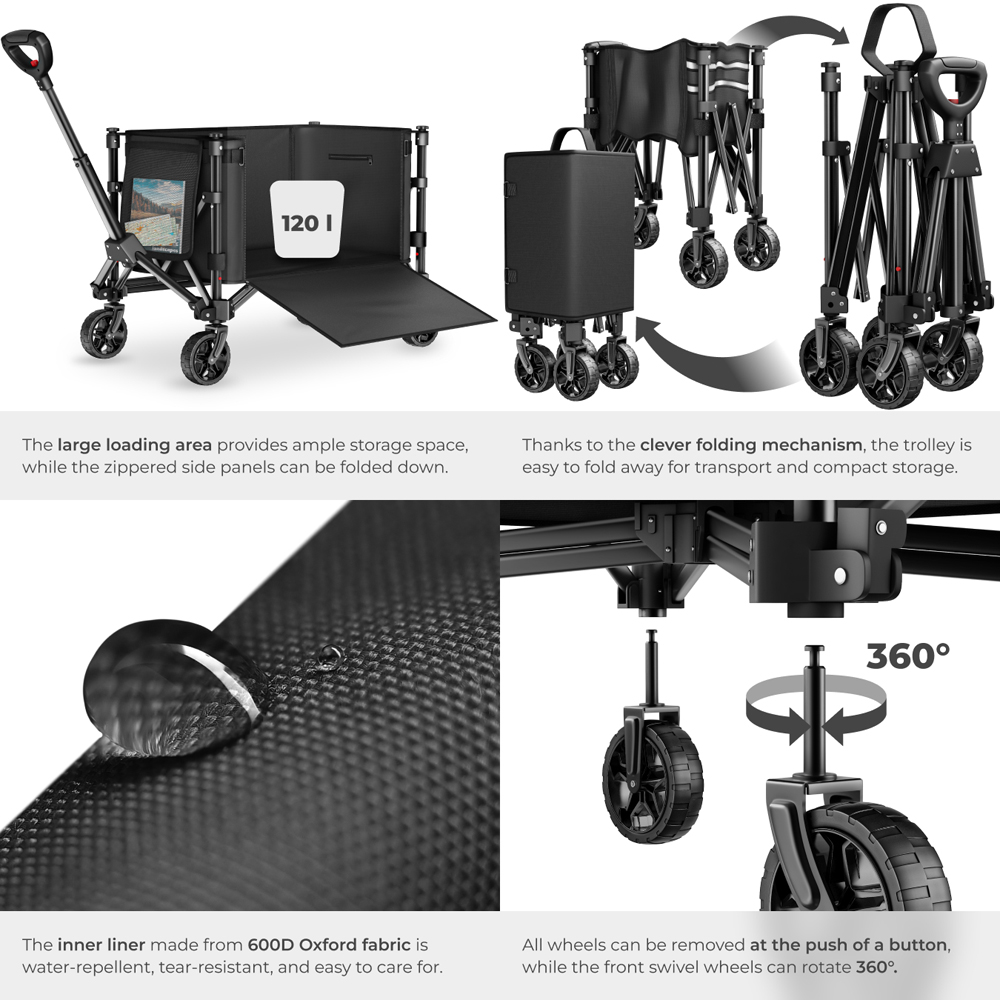 tectake SmartRider 120L Black Folding Trolley with Telescopic Handle Image 5