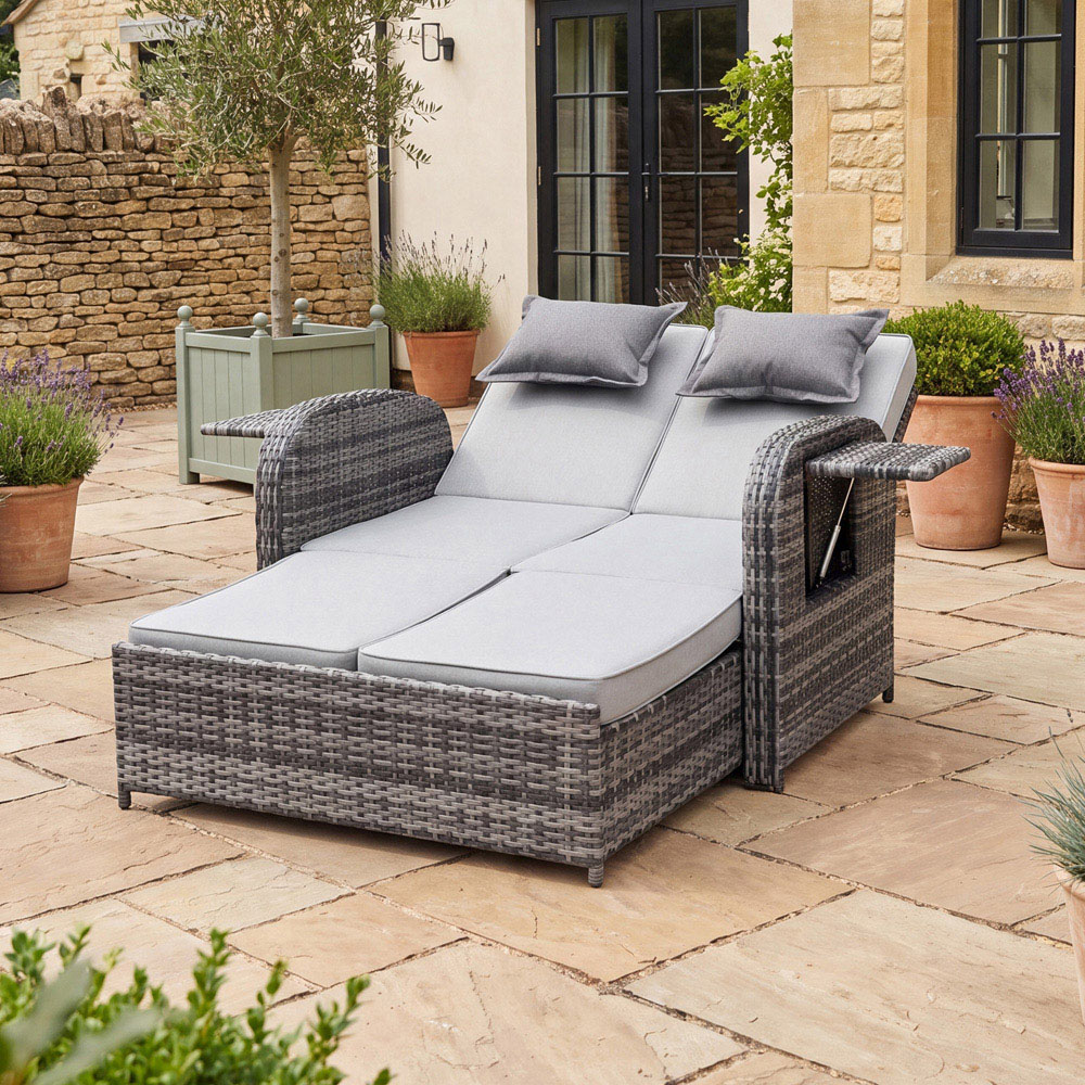 Artemis Home Whitmore Grey Rattan Reclining Outdoor Sofa Bed with Side Shelves Image 3