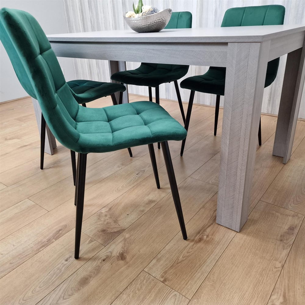 Portland 4 Seater Velvet Dining Set Grey and Green Image 4